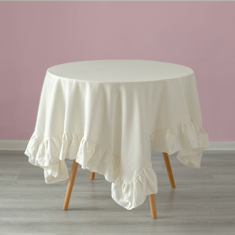 Deerlux 100% Pure Linen Washable Tablecloth with Ruffle Trim, 60" x 60" Square White