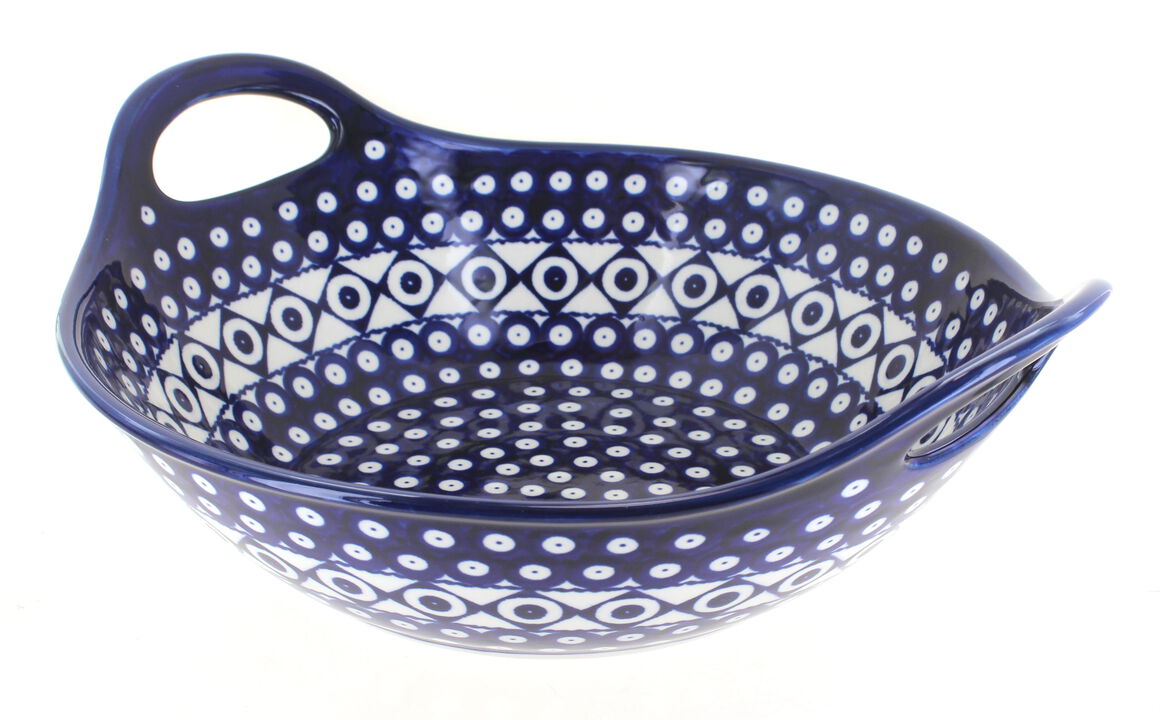 Blue Rose Polish Pottery Nature Deep Bowl with Handles