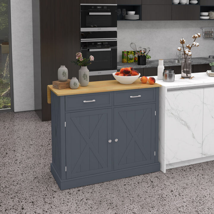 HOMCOM Kitchen Island with Drop Leaf Kitchen Cart with Storage Dark Gray