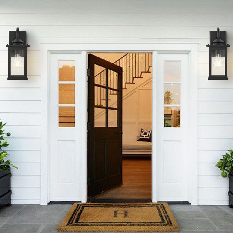 Cary 1-Light Iron/Glass Traditional Modern Lantern LED Outdoor Sconce