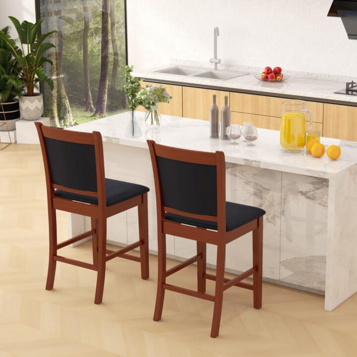 Hivvago Upholstered Counter Stool Set of 2 with Solid Rubber Wood Frame-Brown