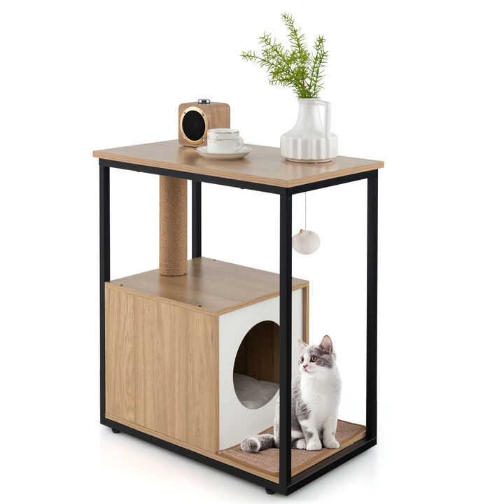 Cat Furniture End Table with Cat House and Scratching Post – Stylish Pet Furniture