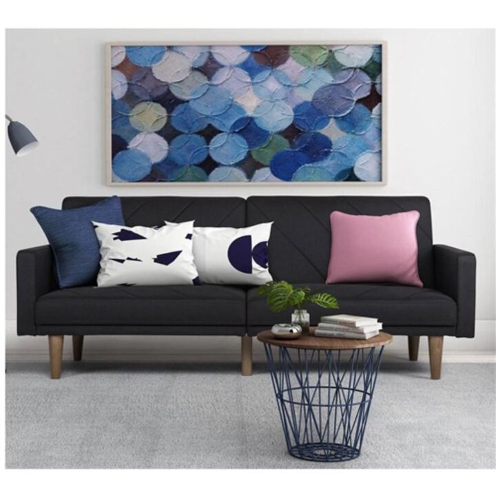 Hivvago Mid Century Modern Linen Upholstered Sofa Bed with Classic Wood Legs