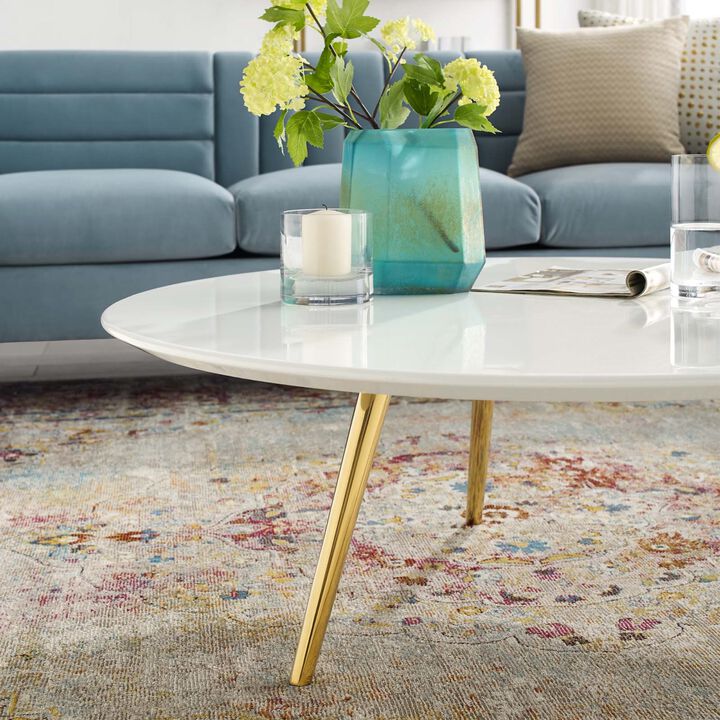 Modway Lippa 40" Mid-Century Modern Round Coffee Table with Tripod Base in Gold White
