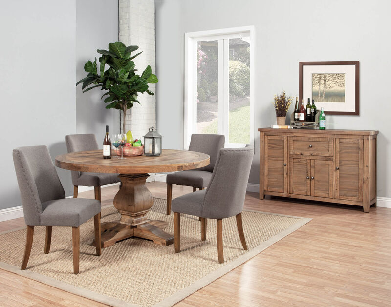 Fabric Upholstered Wooden Side Chairs With Curved Backrest, Set of Two, Gray and Brown-Benzara