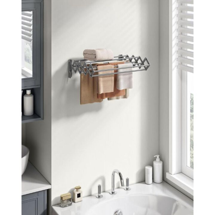 Wall-Mounted Expandable Steel Clothes Drying Rack with 9 Rods