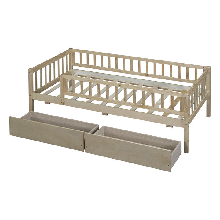 Twin Size Daybed Wood Bed With Two Drawers