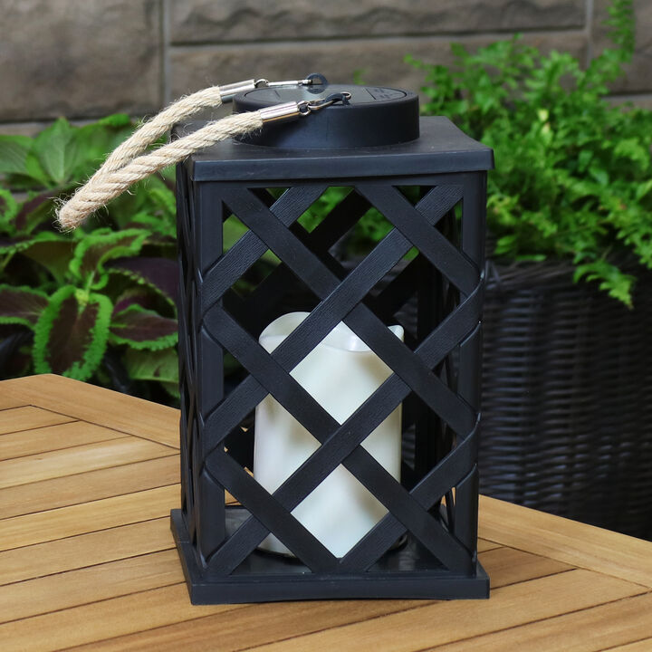 Sunnydaze 9" Modern Crosshatch Solar Lantern with LED Candle