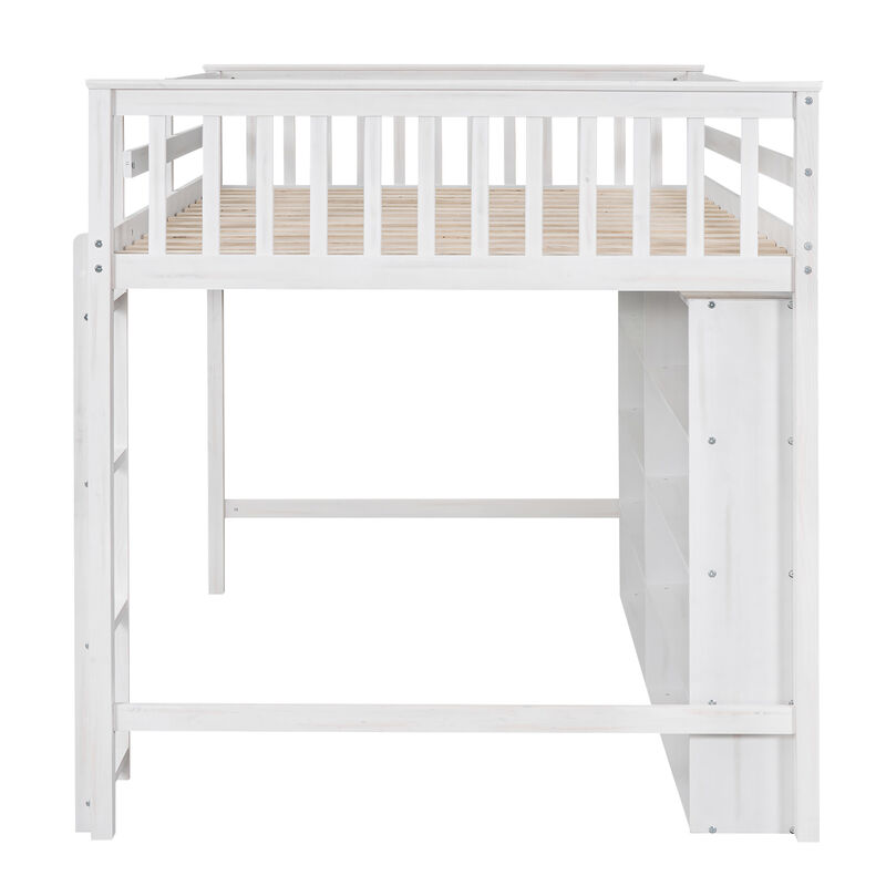 Merax Loft Bed with 8 Open Storage Shelves and Ladder