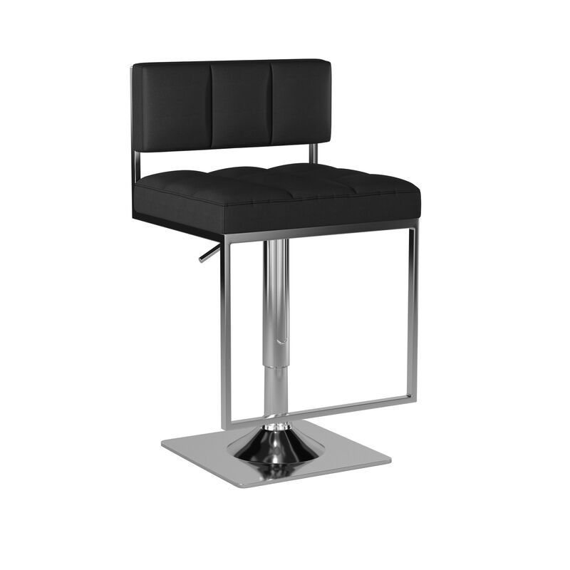 Adjustable Contemporary Metal Bar Stool, Black & Silver-Benzara