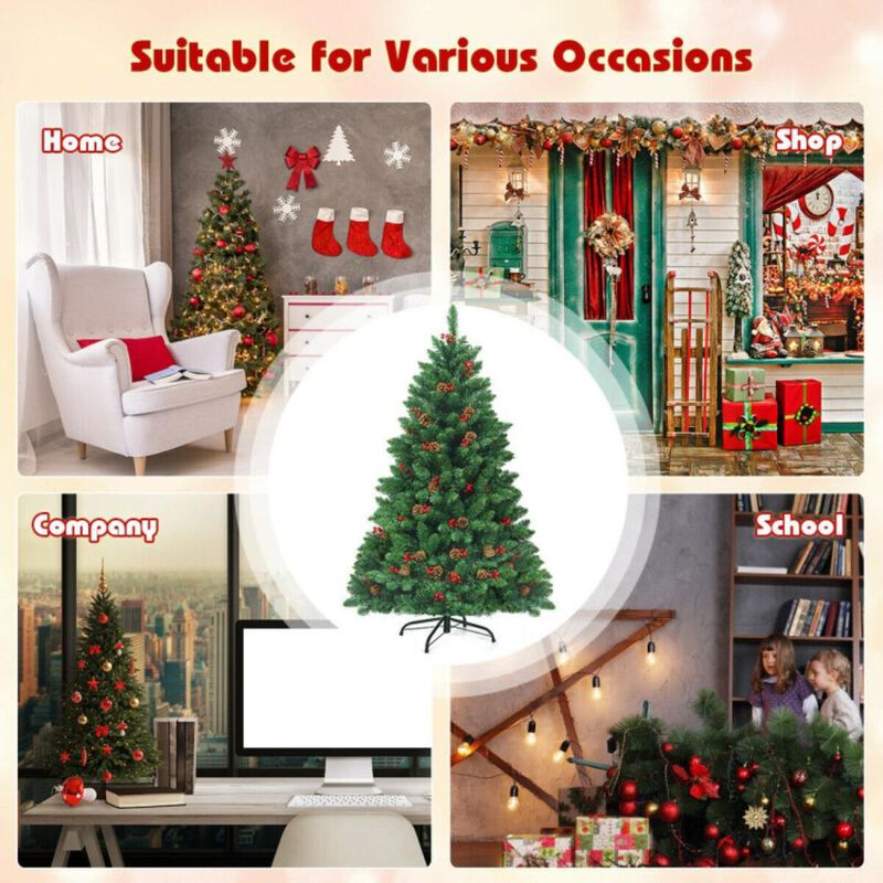 Hivvago 4.5 Feet Pre-lit Hinged Christmas Tree with 300 LED Lights