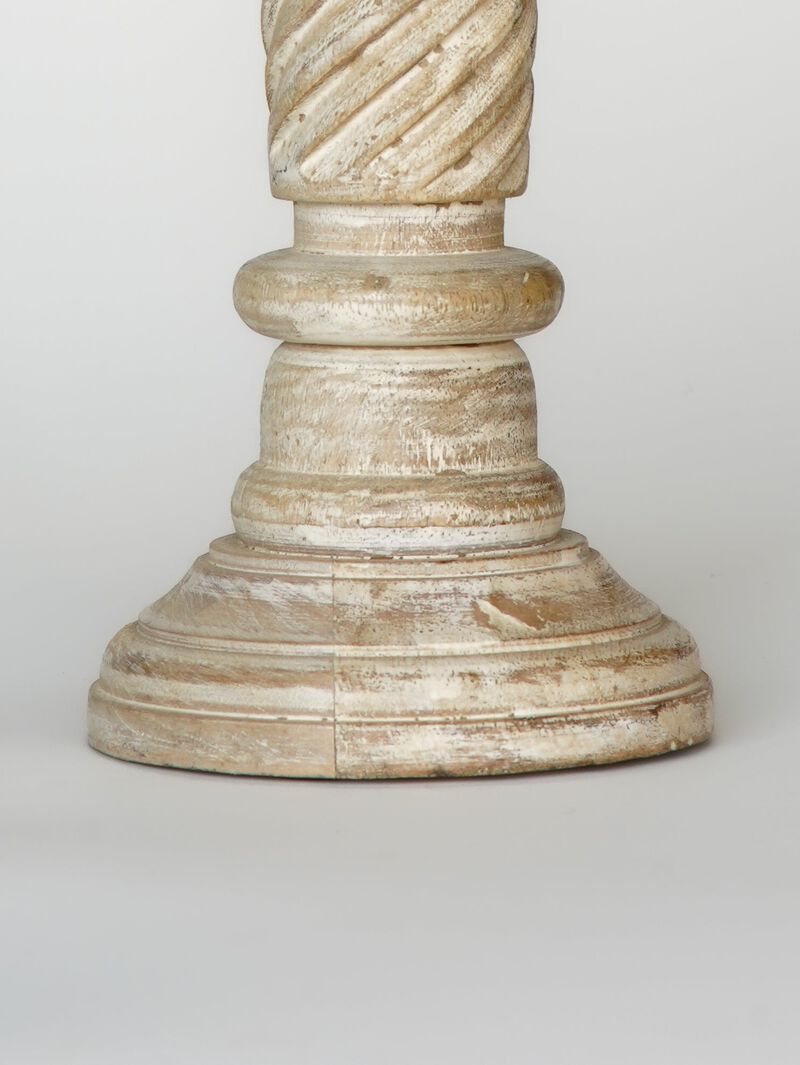Traditional Antique White Eco-friendly Handmade Mango Wood Set Of Three 9",15" & 9" Pillar Candle Holder BBH Homes