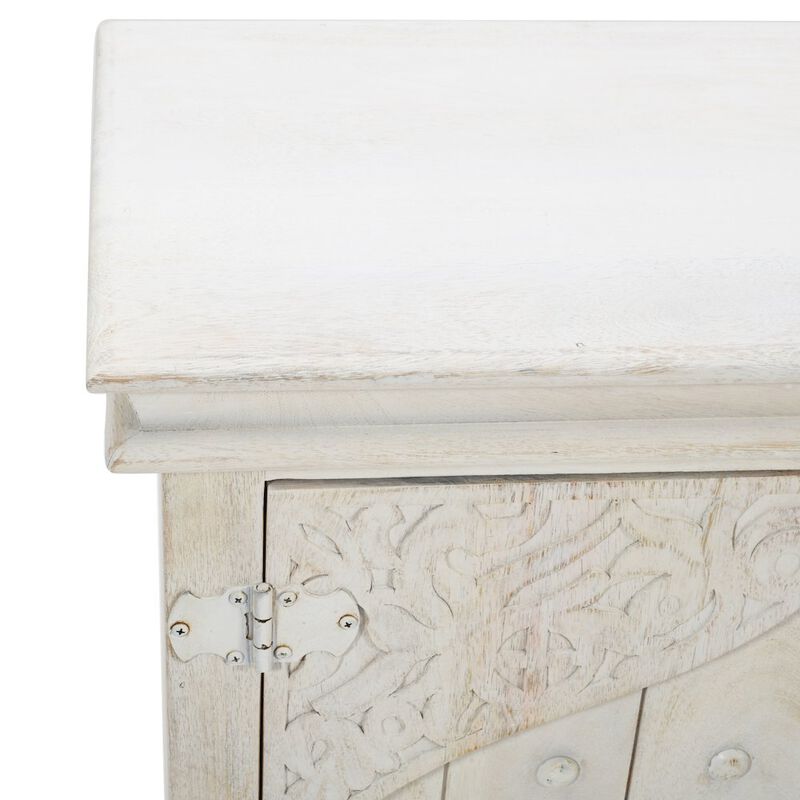 Jofran Taj 60 Hand Carved Solid Wood Global Bohemian Four-Door Sideboard Cabinet