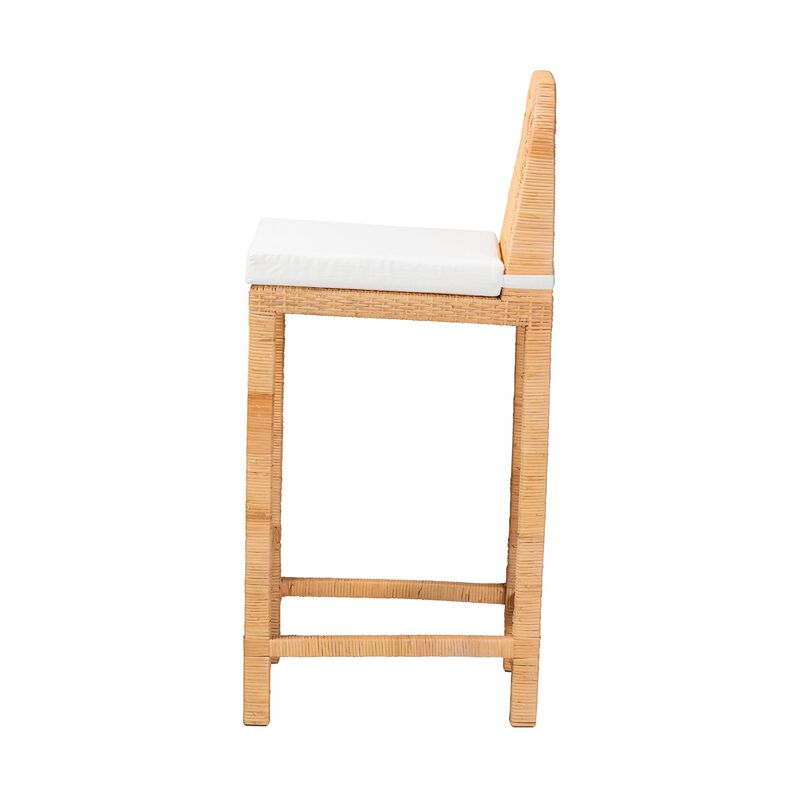 Bali & Pari Zariah Modern Bohemian Natural Brown Rattan and Mahogany Wood Bar Stool