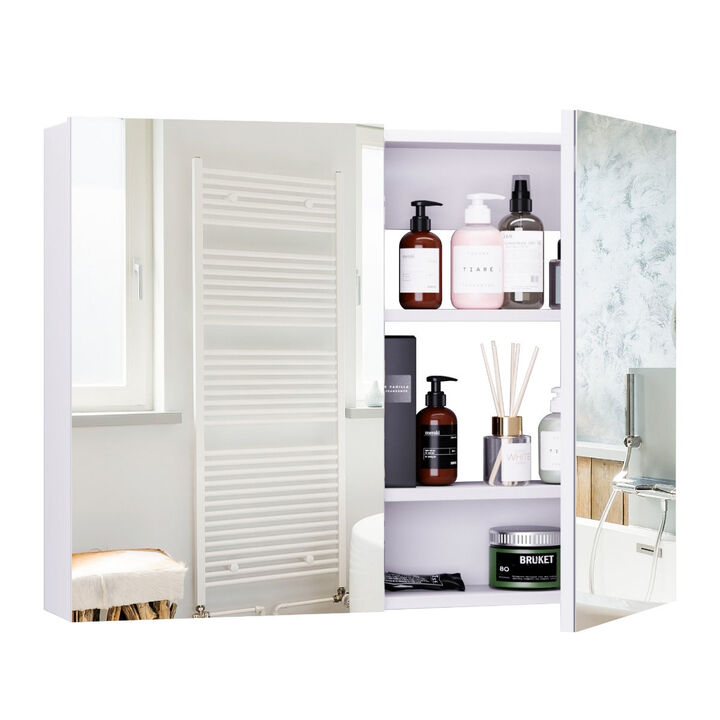 White Bathroom Organizer: Wall-Mounted MDF Cabinet with Mirror White Bathroom Organizer: Wall-Mounted MDF Cabinet with Mirror