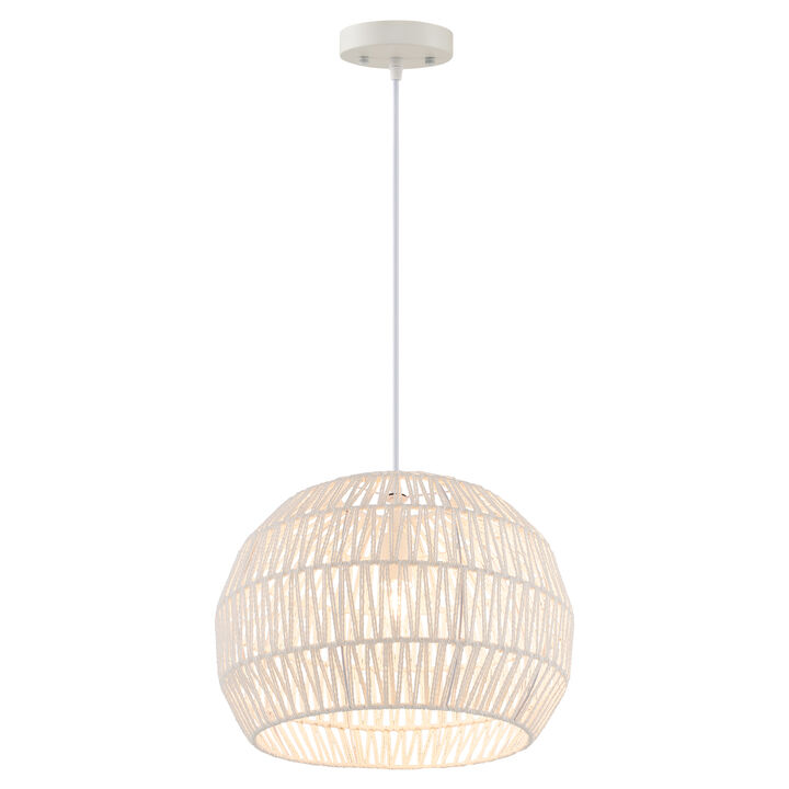 Round Farmhouse Rattan Pendant Lights with Adjustable Hanging Rope-Beige