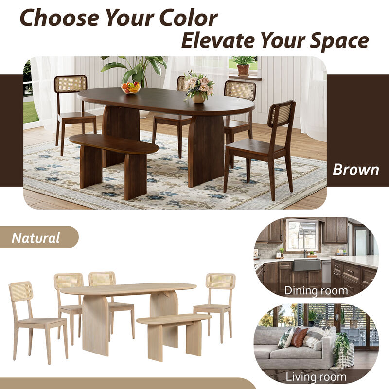 Merax 6 Pieces Table Chairs Bench Dining Set