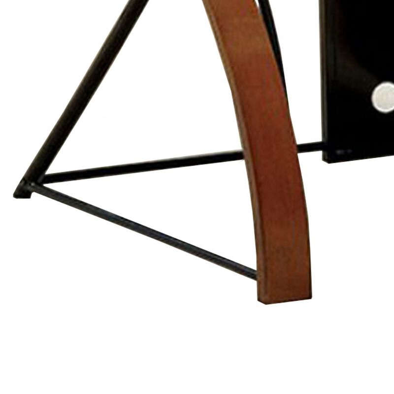 Glass Top Computer Desk with Z Shaped Metal Legs, Brown and Black - Benzara