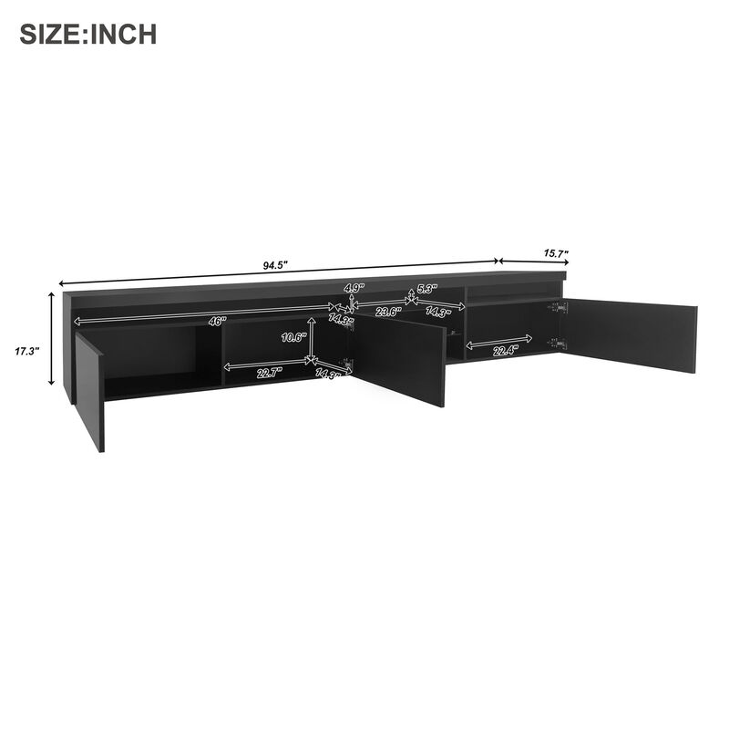 LED TV Stand with Glass Shelves & Ample Storage
