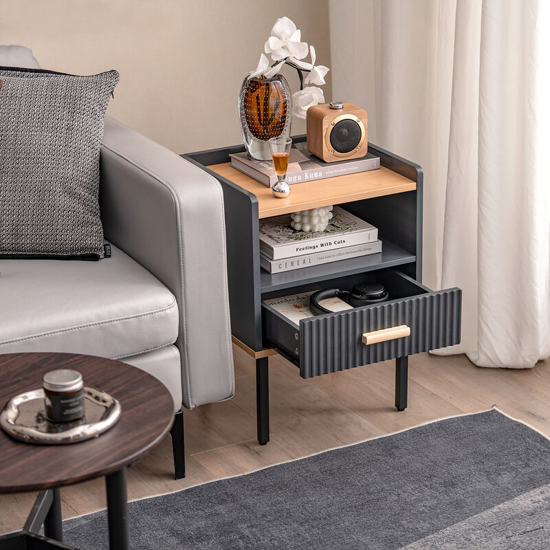 Nightstand Bedside End Table with Drawer and Open Shelf