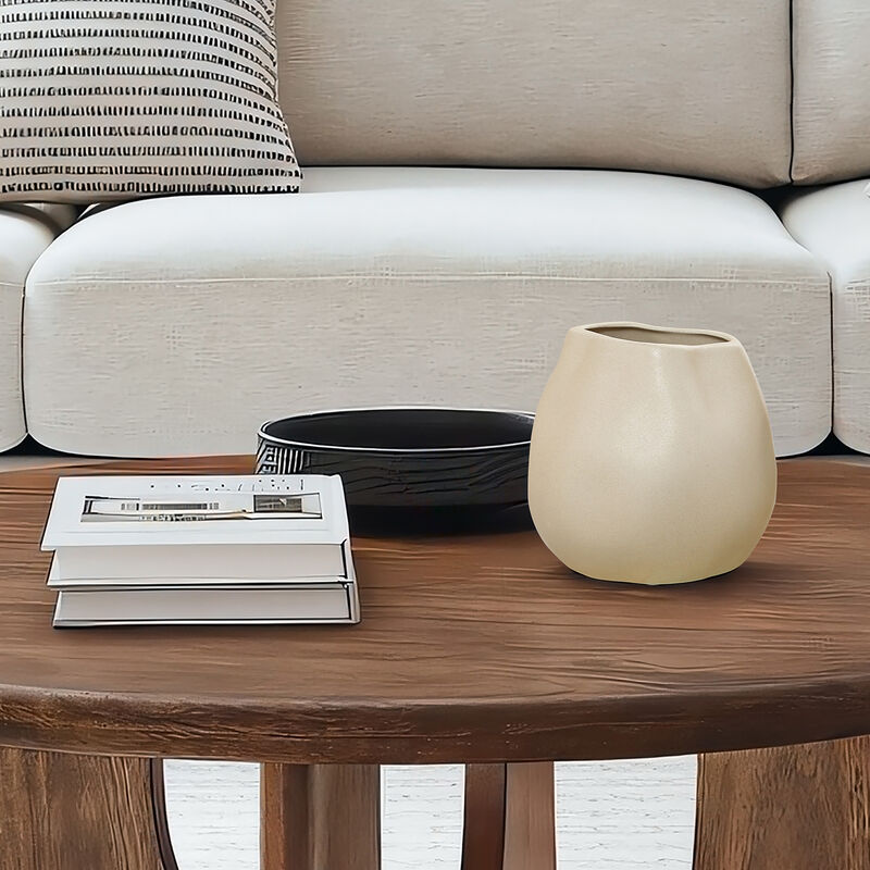 LuxenHome Ivory White Ceramic Modern Round Vase