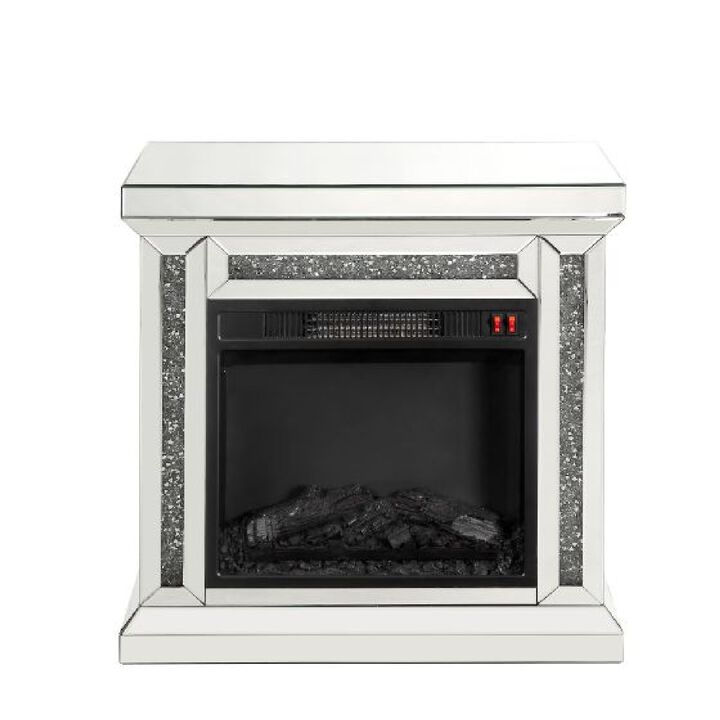 LED Electric Fireplace with Faux Diamond Inlays, Silver - Benzara