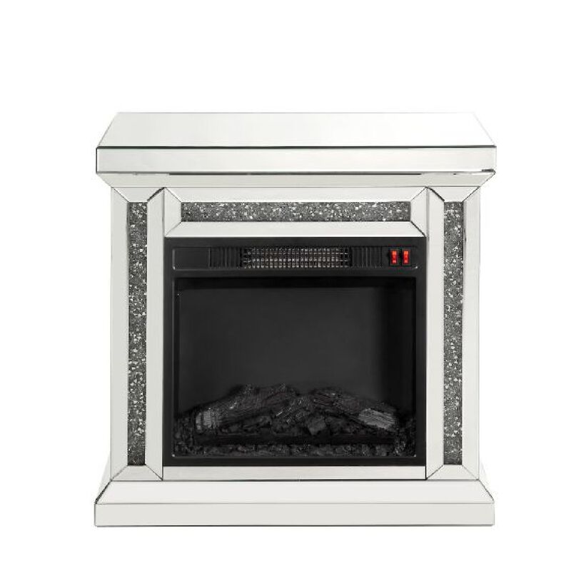 LED Electric Fireplace with Faux Diamond Inlays, Silver - Benzara