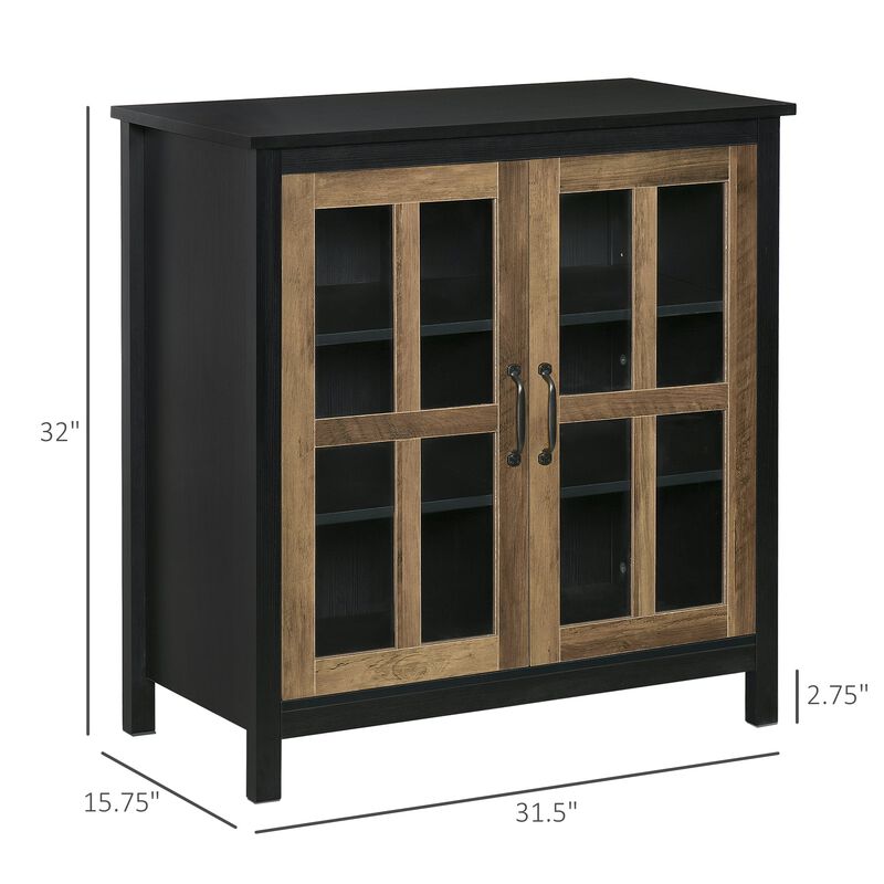 Black Wood Storage: Kitchen Sideboard with Glass Door
