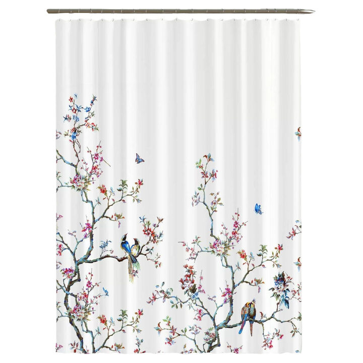 Oriental Floral Shower Curtain – Japanese Tree, Birds & Butterflies for a Spa-Like Bathroom
