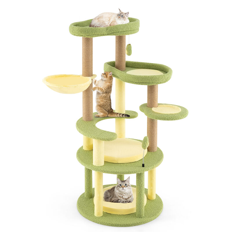 Multi-level Cat Tree Avocado Theme Cat Tower with Wide Perch Rotatable Basket
