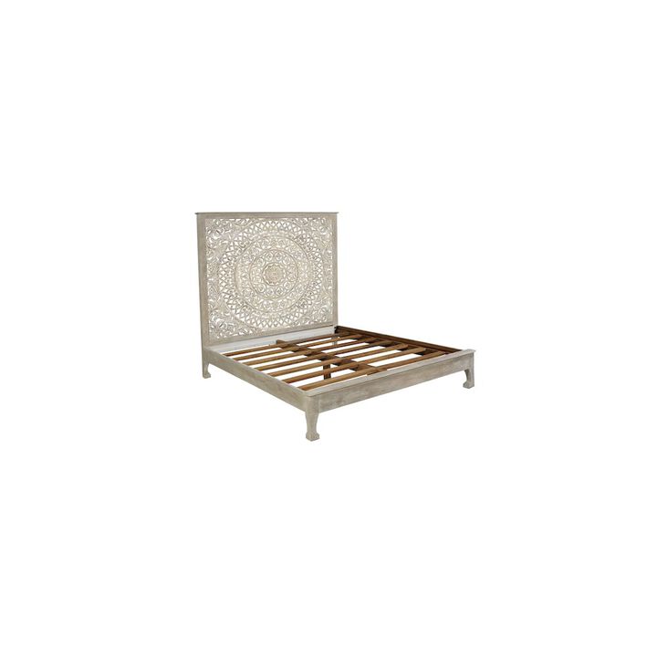 Taran Designs Auden Floral Carved Solid Wood King Panel Bed