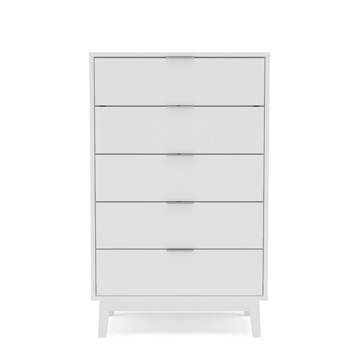 Polifurniture Victoria Modern 5 Drawer Dresser, White