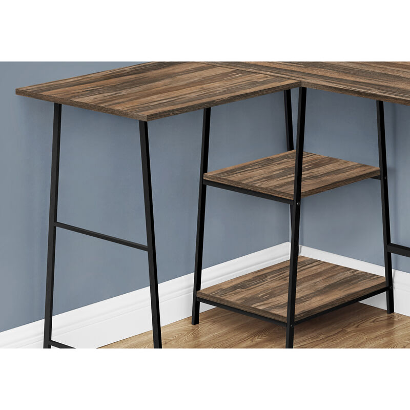 Monarch Specialties I 7593 Computer Desk, Home Office, Corner, Storage Shelves, 48"L, L Shape, Work, Laptop, Metal, Laminate, Brown, Black, Contemporary, Modern