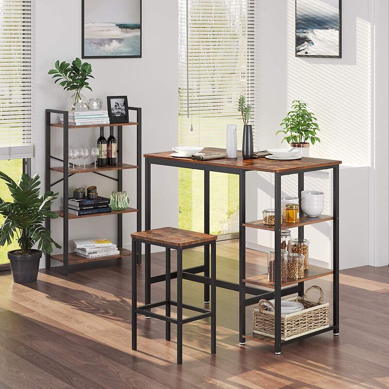 Bar Table, High Dining Table with 3 Storage Shelves