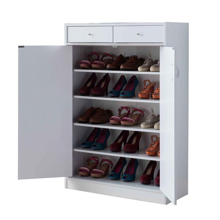 47 Inch 2 Door Wooden Shoe Cabinet, White-Benzara