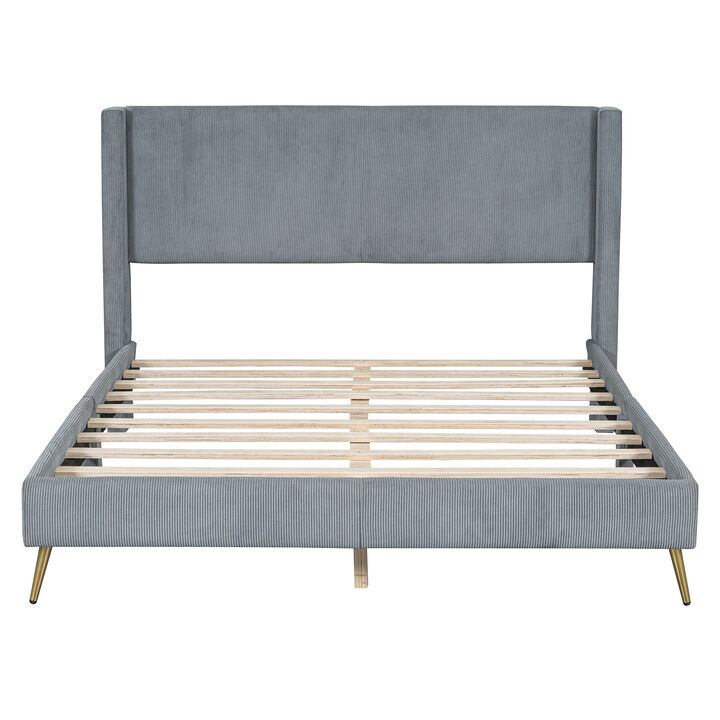 Merax Corduroy Platform Bed with Metal Legs