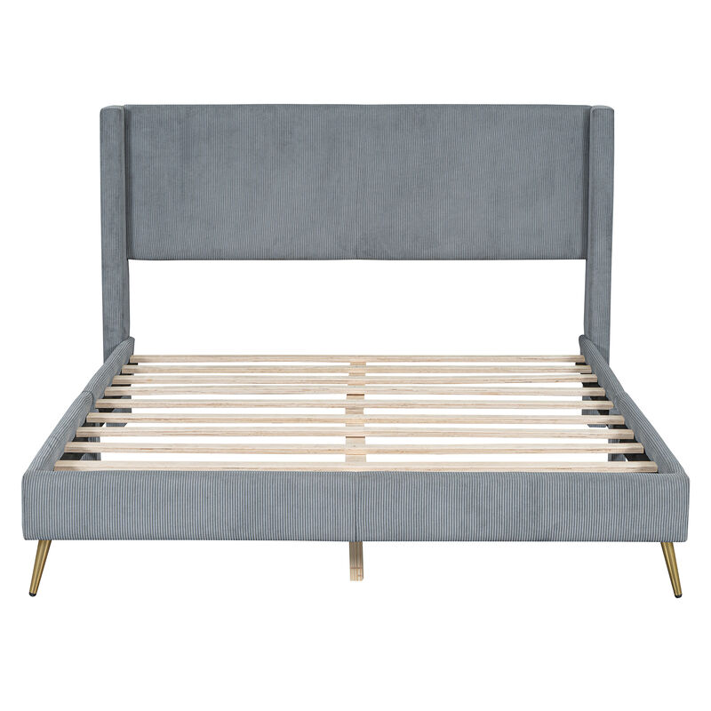Merax Corduroy Platform Bed with Metal Legs