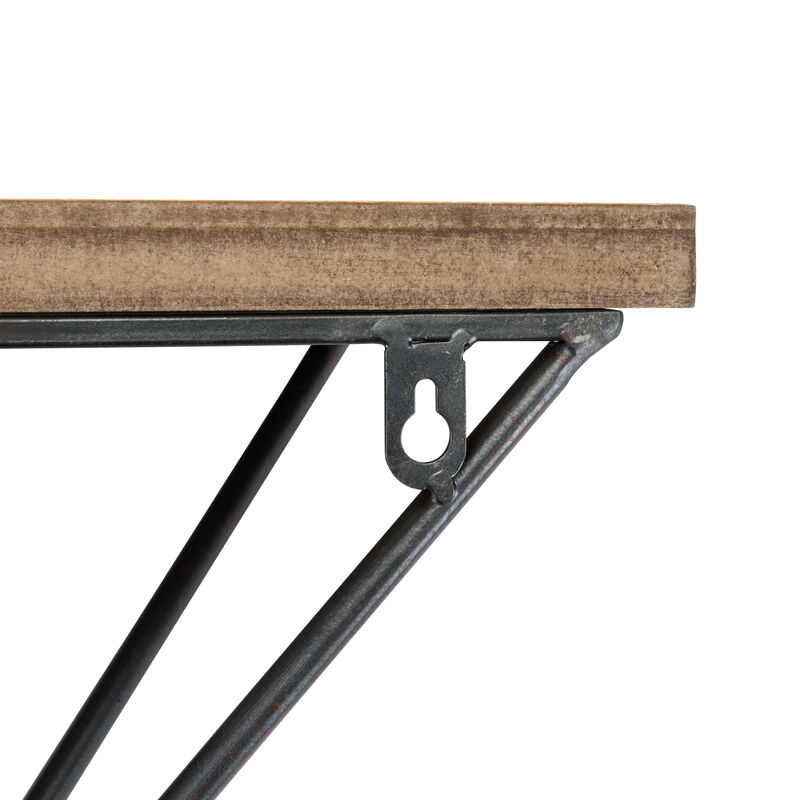 Rustic Wall Mount Pine Wood Floating Display Shelf with Diamond-Shaped Asymmetrical Iron Bracket
