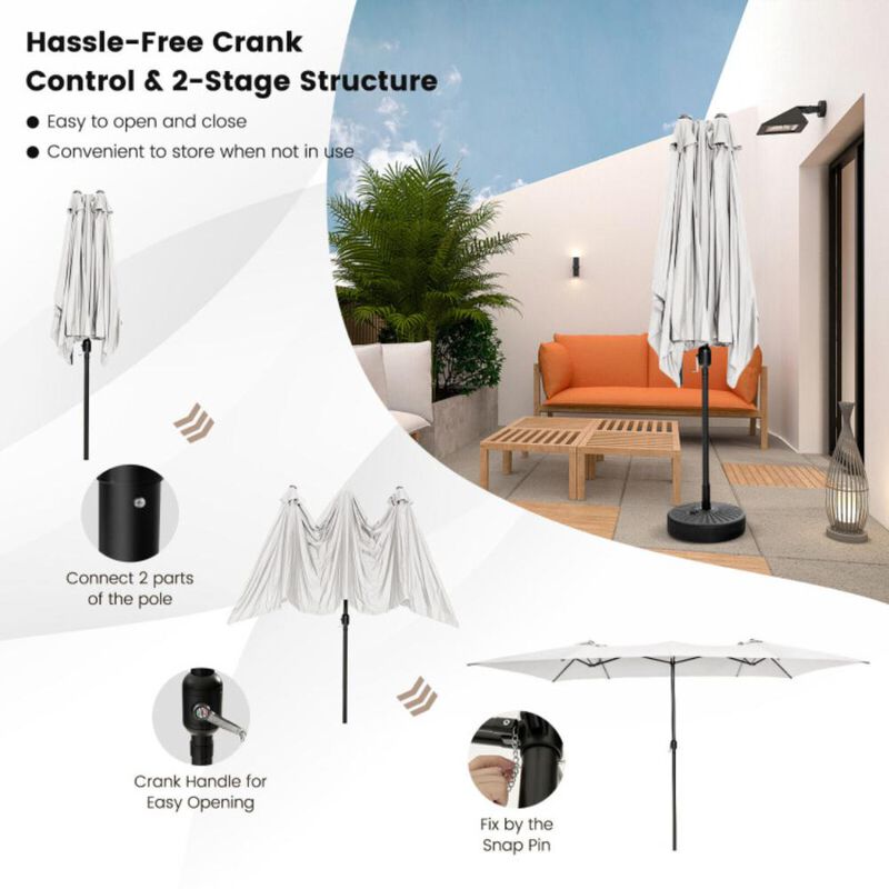 Hivvago 15 Feet Double-Sized Patio Umbrella with Crank Handle and Vented Tops