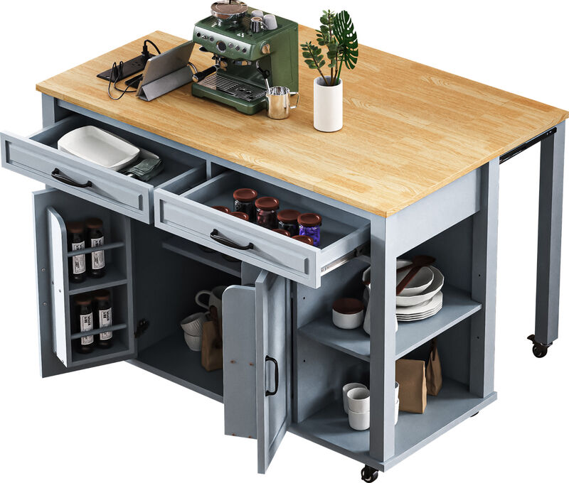 Merax Kitchen Island with Extendable Dining Table
