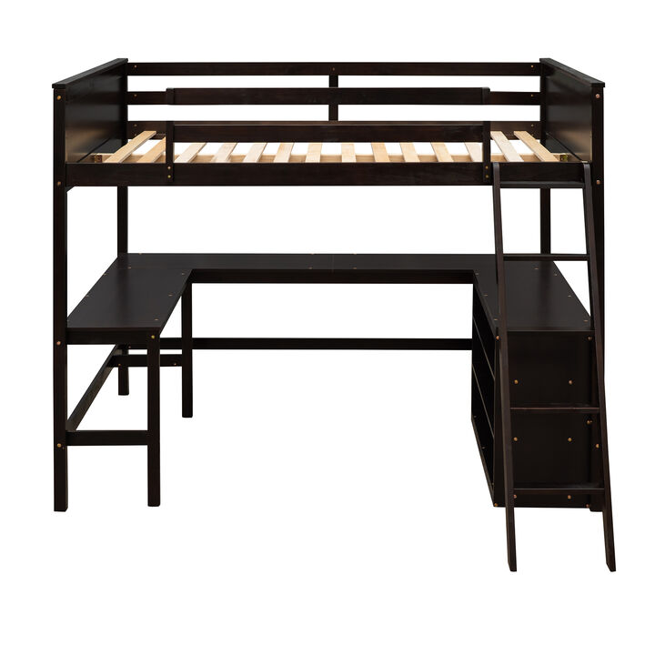 Merax Solid Wooden Loft Bed with Shelves and Desk