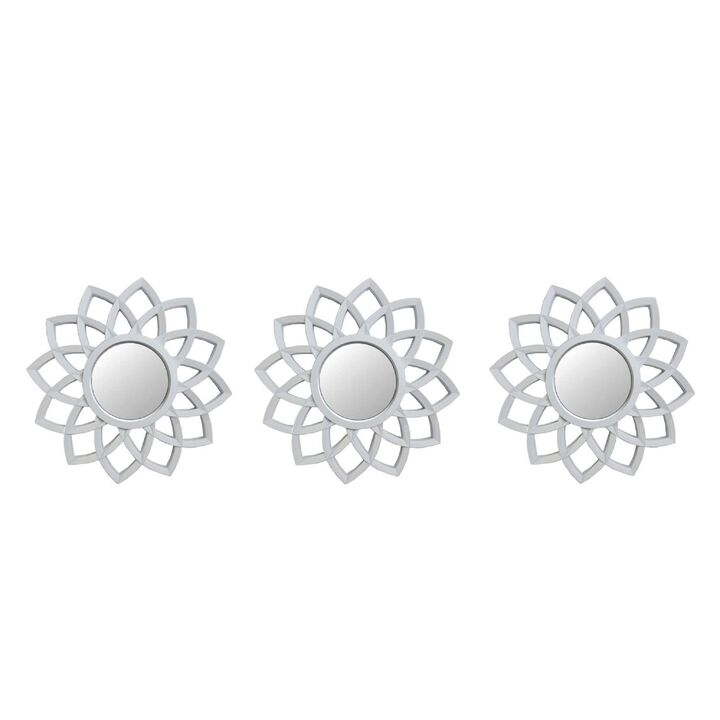 Set of 3 Arched Floral Matte White Wall Mirrors 9.5"