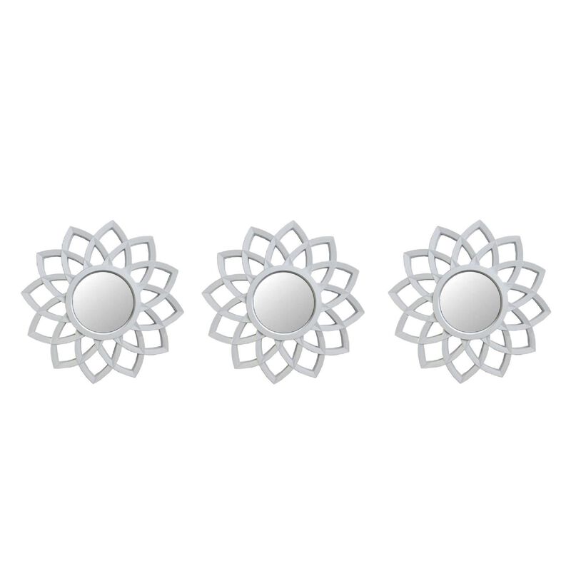 Set of 3 Arched Floral Matte White Wall Mirrors 9.5"