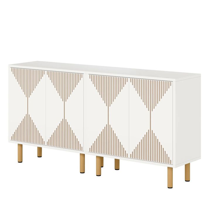 Serving Buffet Cabinet Sideboard Console, 59 Inch 4 Doors, Gold Legs - Benzara