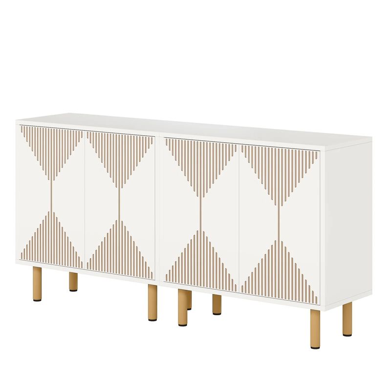 Serving Buffet Cabinet Sideboard Console, 59 Inch 4 Doors, Gold Legs - Benzara