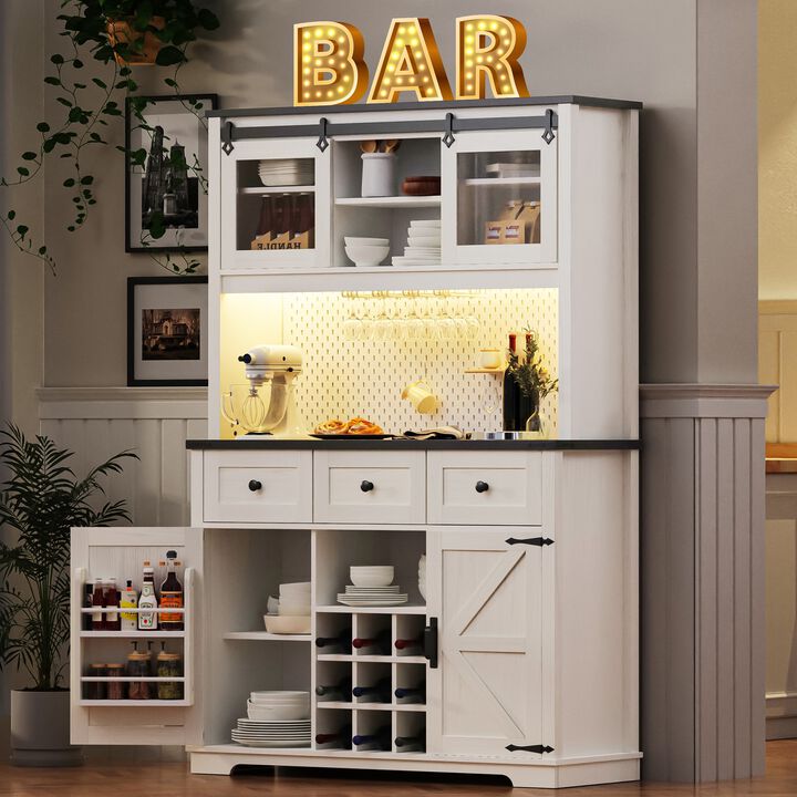 Merax Farmhosue Kitchen Pantry Bar Cabinet with Internal Storage Rack