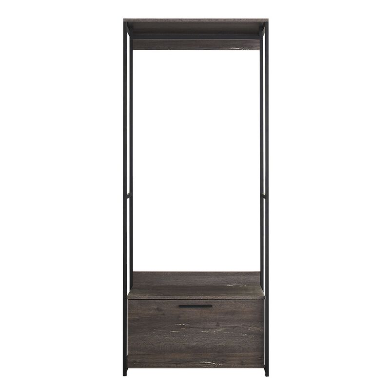 Gin Modular Closet System, 1 Rustic Gray Drawer, 1 Hanging Rod, Black