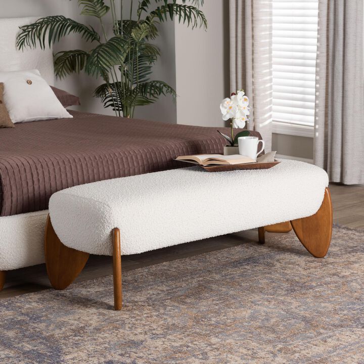 Baxton Studio Vinicio Mid Century Modern Cream Boucle Accent Bench