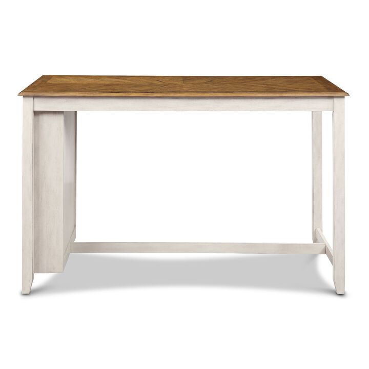 Han 60 Inch 5 Piece Counter Table Set with USB Ports, White and Brown - Benzara