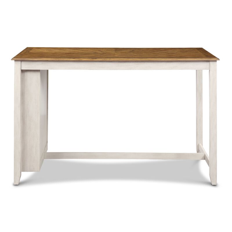 Han 60 Inch 5 Piece Counter Table Set with USB Ports, White and Brown - Benzara